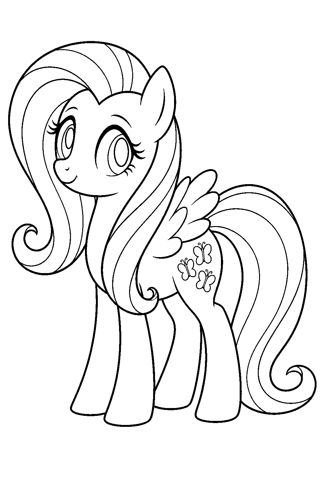 fluttershy standing with her butterfly cutie mark visible line art