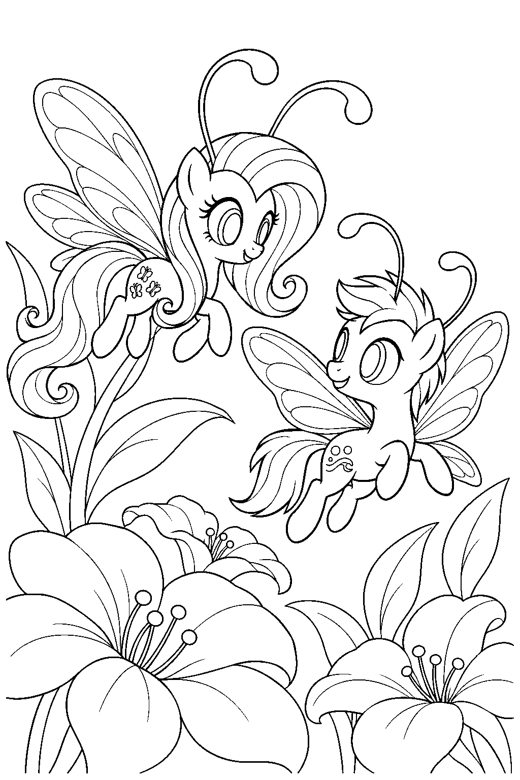fluttershy transformed into a breezie flying with seabreeze line art