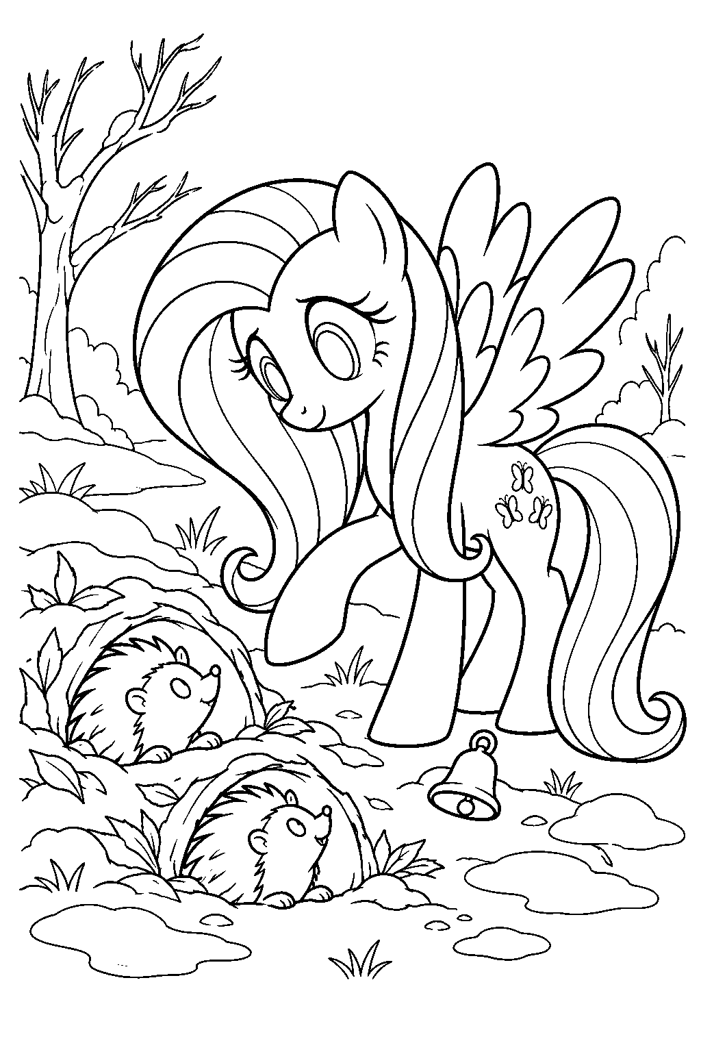 fluttershy waking hibernating hedgehogs during winter wrap up line art