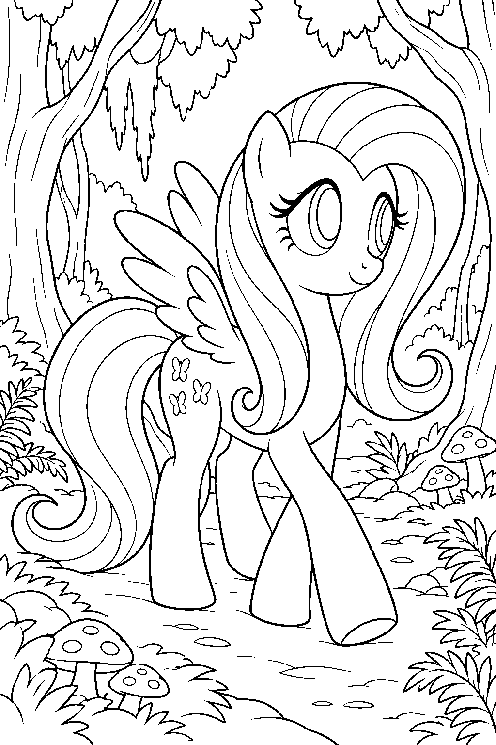 fluttershy walking through the ever forest line art