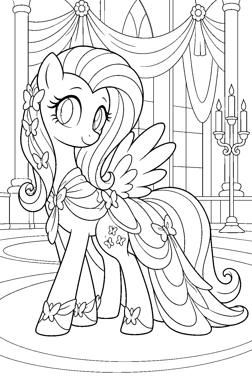 fluttershy wearing her butterfly gown at the grand galloping gala line art