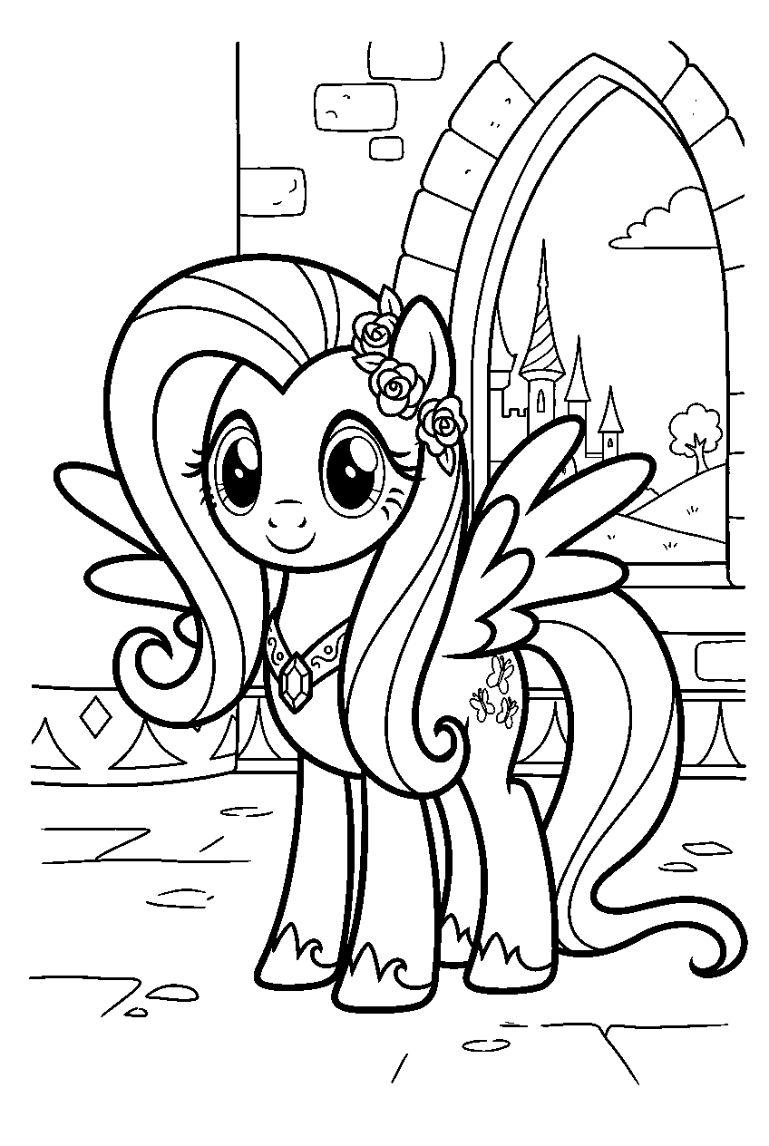 my little pony fluttershy in canterlot castle line art
