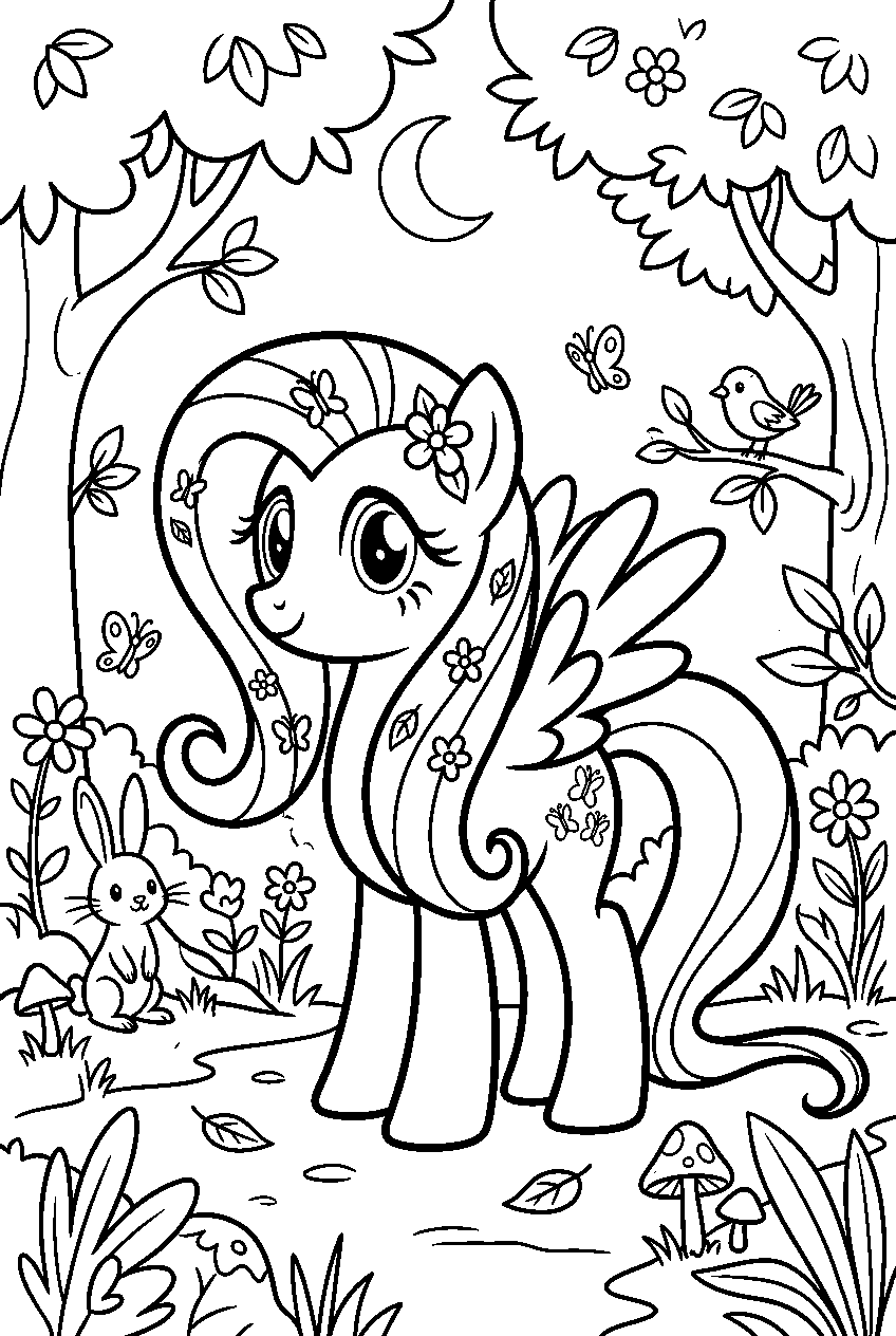 my little pony fluttershy in enchanted forest line art
