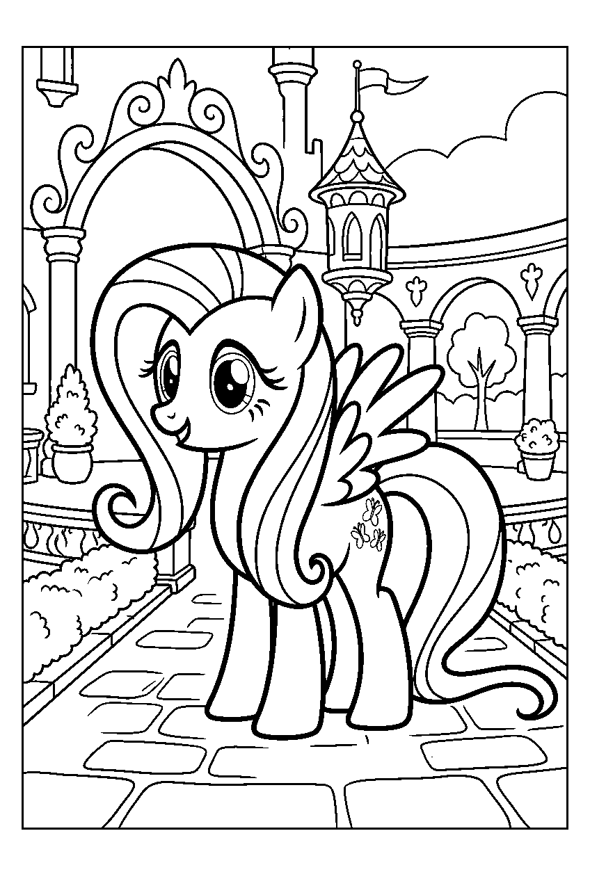 my little pony fluttershy in royal courtyard line art