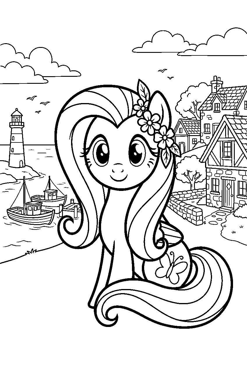my little pony fluttershy in seaside village line art