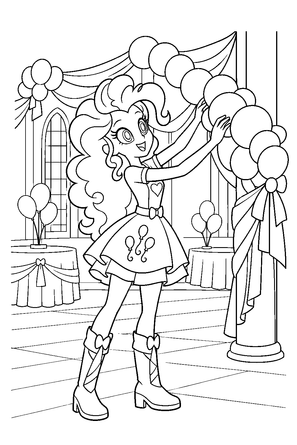 equestria girls pinkie pie decorating canterlot high for the fall formal line art