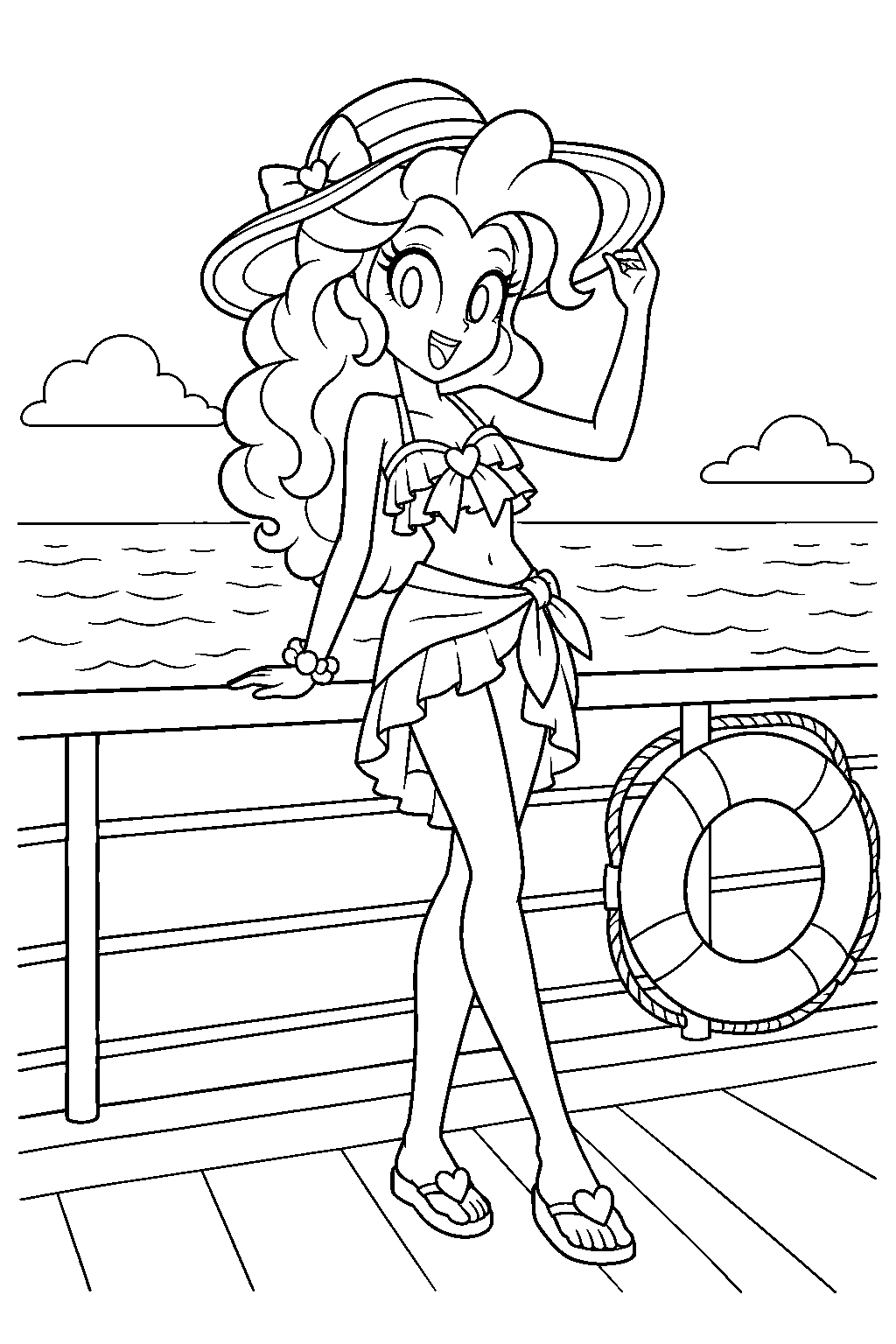 equestria girls pinkie pie enjoying a cruise in her spring breakdown vacation outfit line art