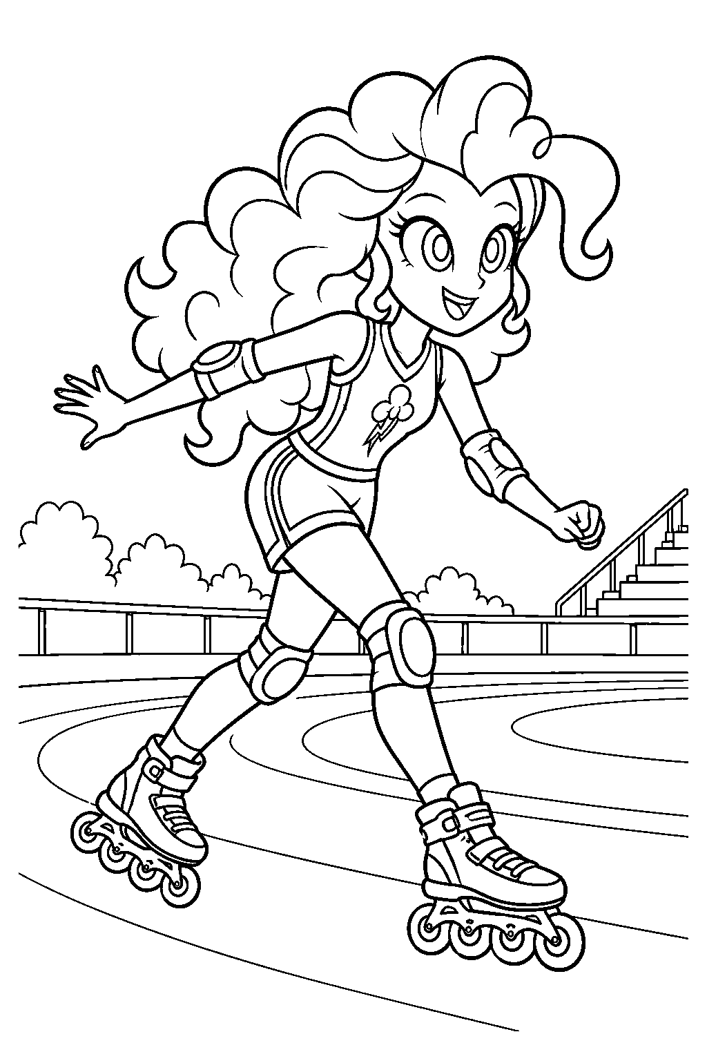 equestria girls pinkie pie speed skating in her friendship games sports uniform line art