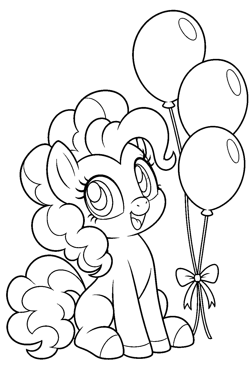 my little pony baby pinkie pie sitting beside a bunch of balloons line art