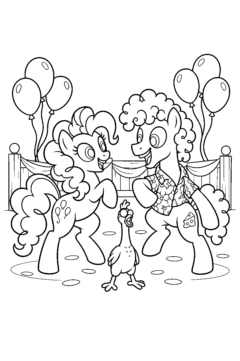 my little pony pinkie pie and cheese sandwich performing their party goof off line art