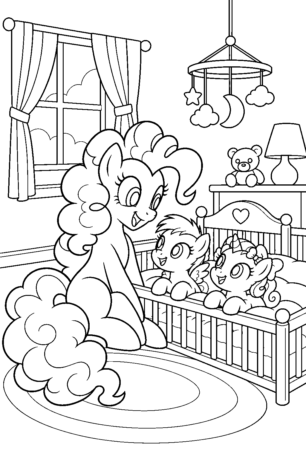 my little pony pinkie pie babysitting pound cake and pumpkin cake in the nursery line art