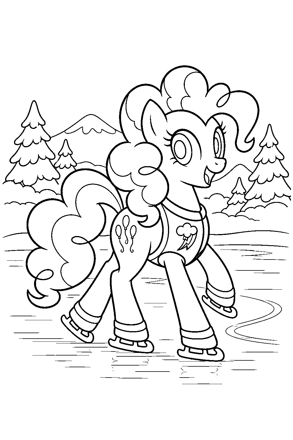 my little pony pinkie pie ice skating in her weather team vest during winter wrap up line art