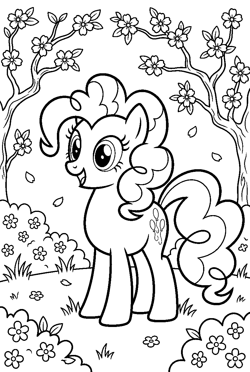 my little pony pinkie pie in cherry blossom garden line art