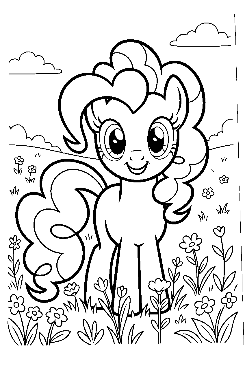my little pony pinkie pie in flower meadow line art