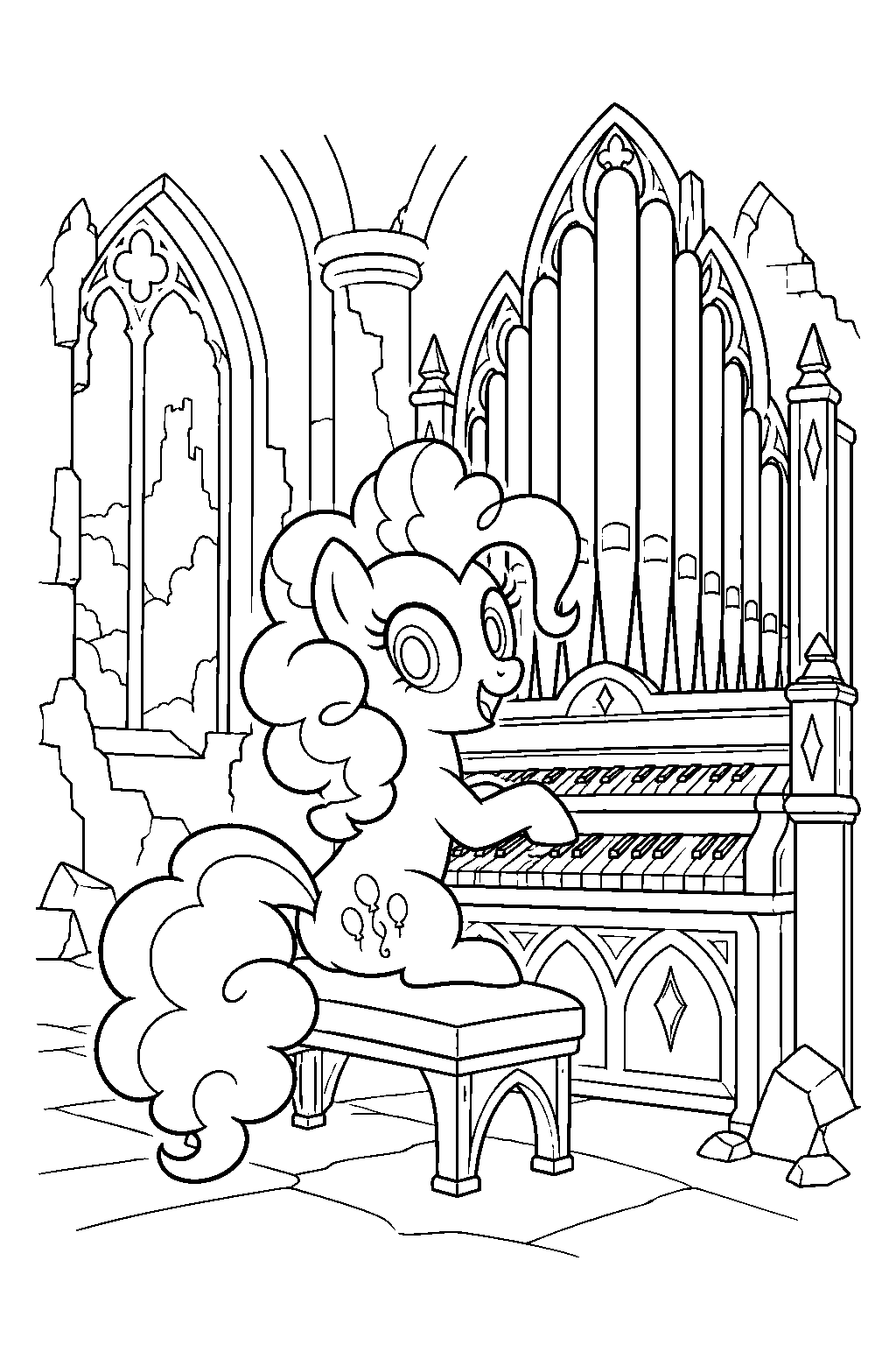 my little pony pinkie pie playing the organ in the castle of the two sisters line art