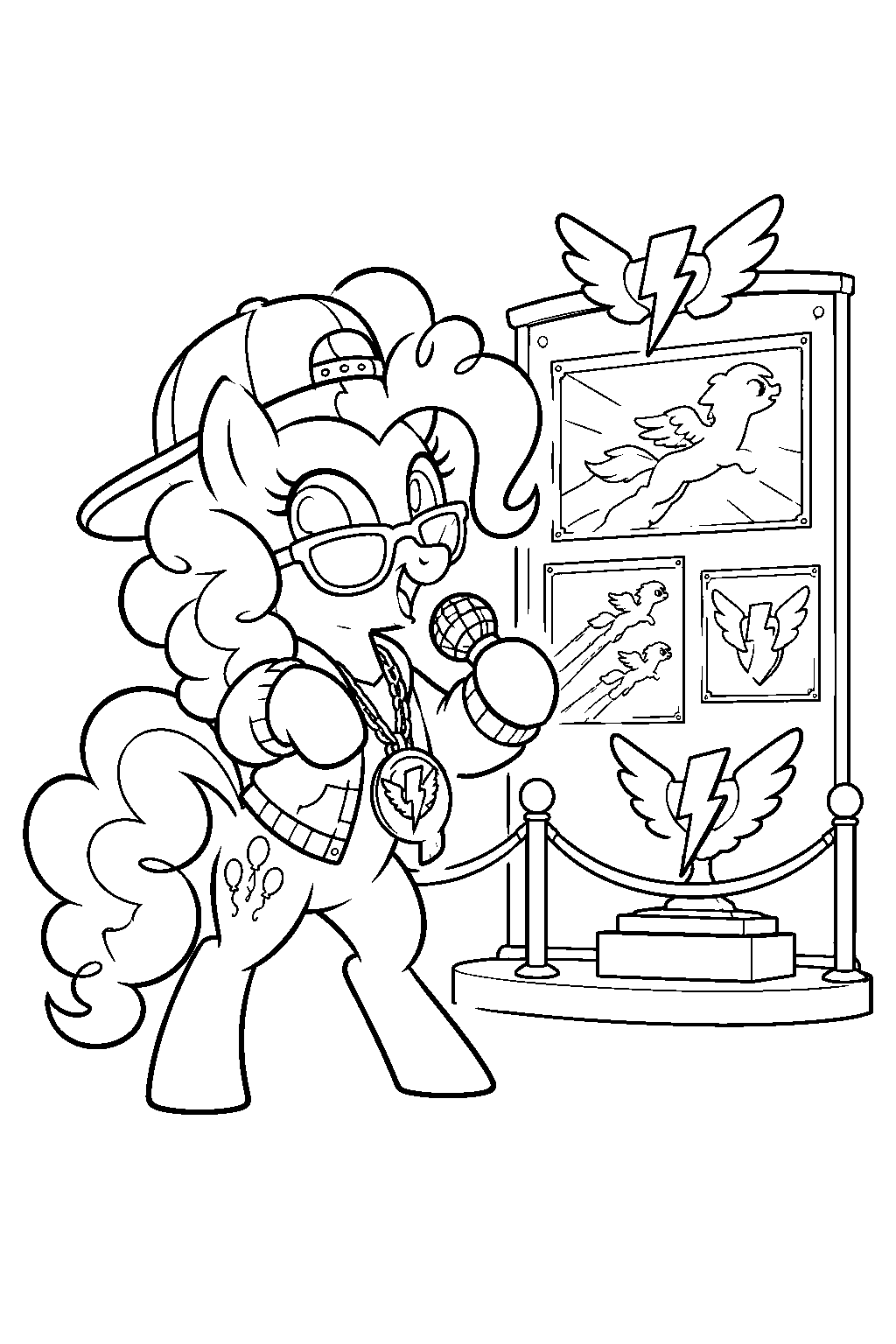 my little pony pinkie pie rapping wonderbolts history in her rapper outfit line art
