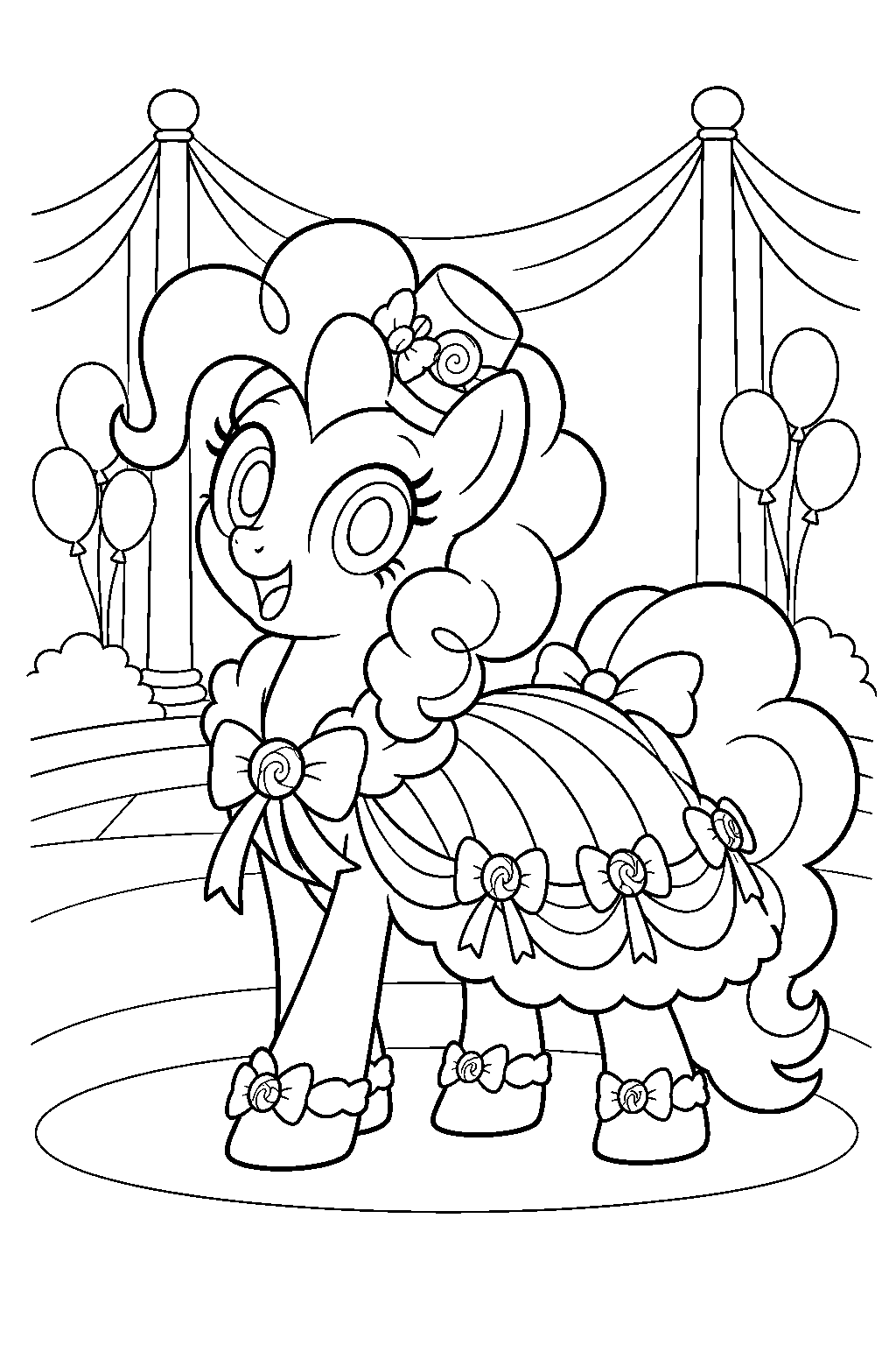 my little pony pinkie pie wearing her candy themed grand galloping gala dress line art