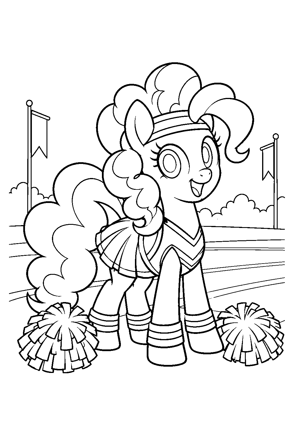 my little pony pinkie pie wearing her cheerleader outfit at the equestria games tryouts line art