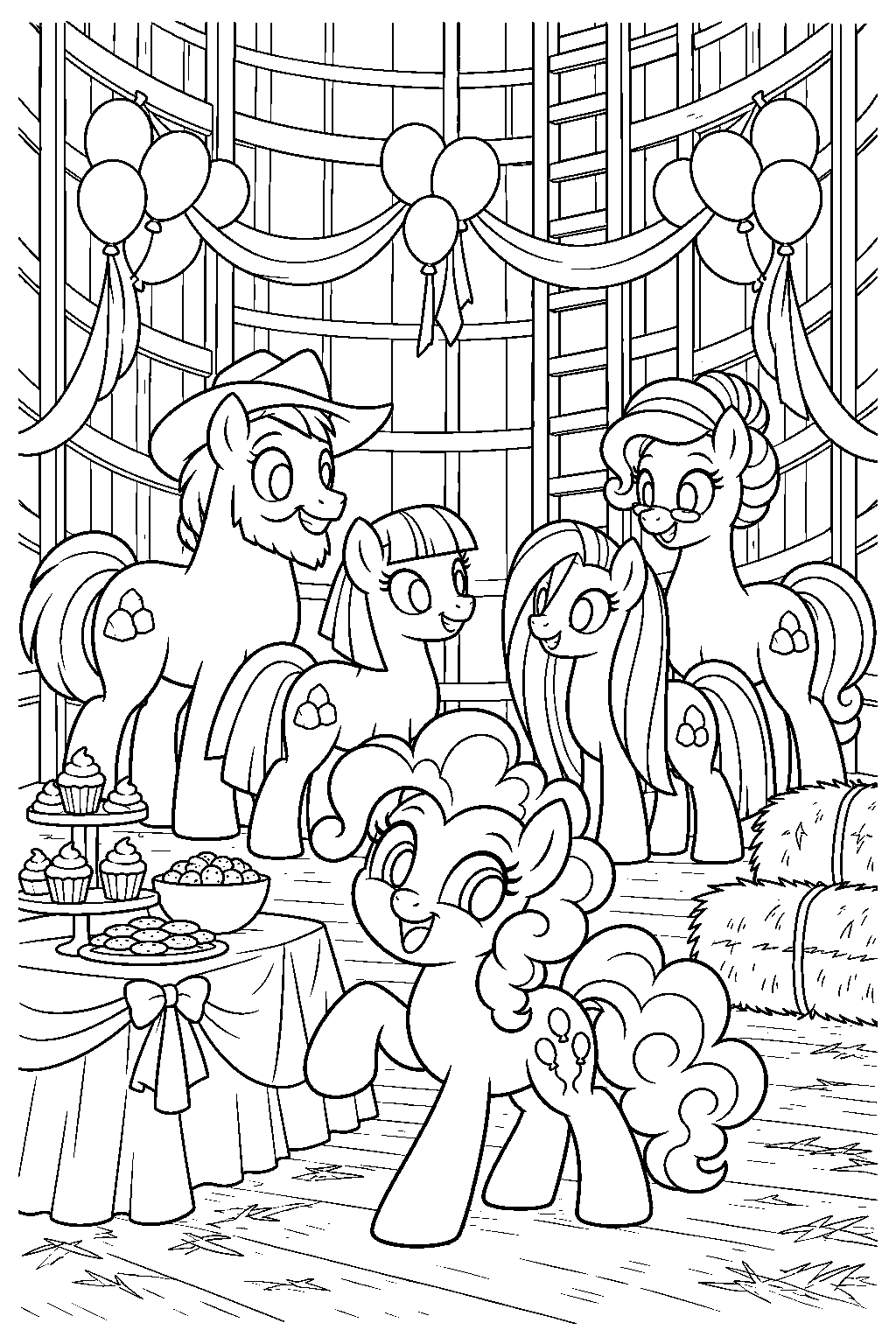 my little pony young pinkie pie throwing her first family party in the rock farm silo line art
