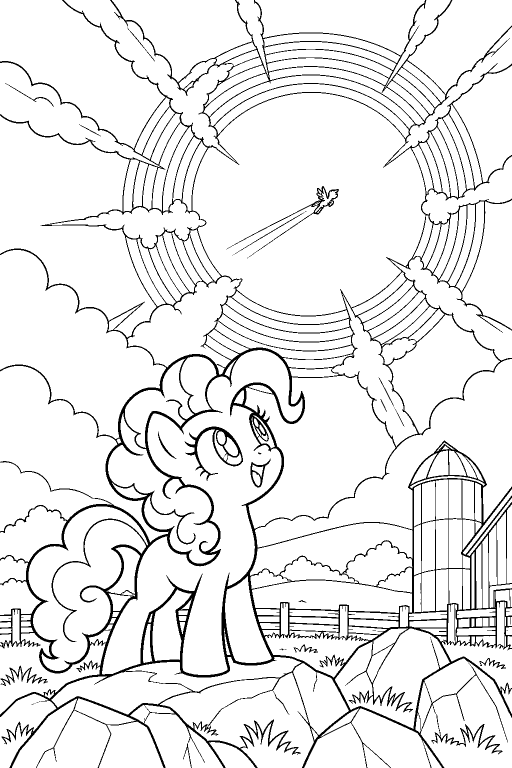 my little pony young pinkie pie watching rainbow dash s sonic rainboom from the rock farm line art