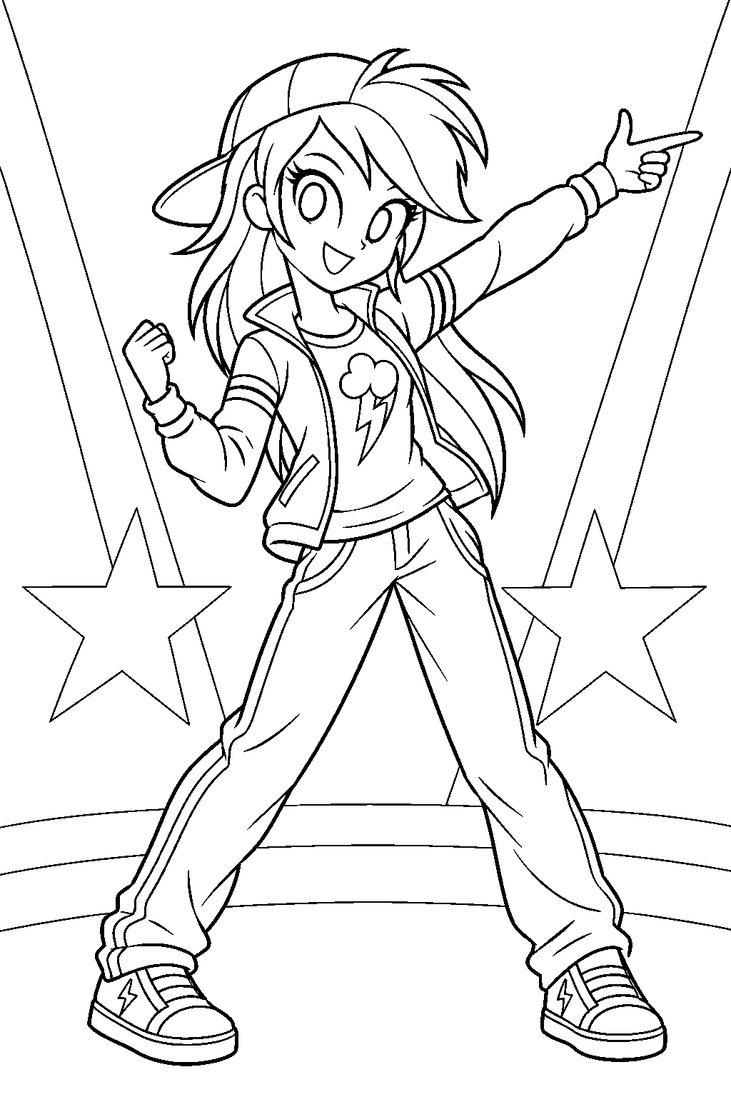 equestria girls rainbow dash performing a dance routine in her dance magic music video costume line art