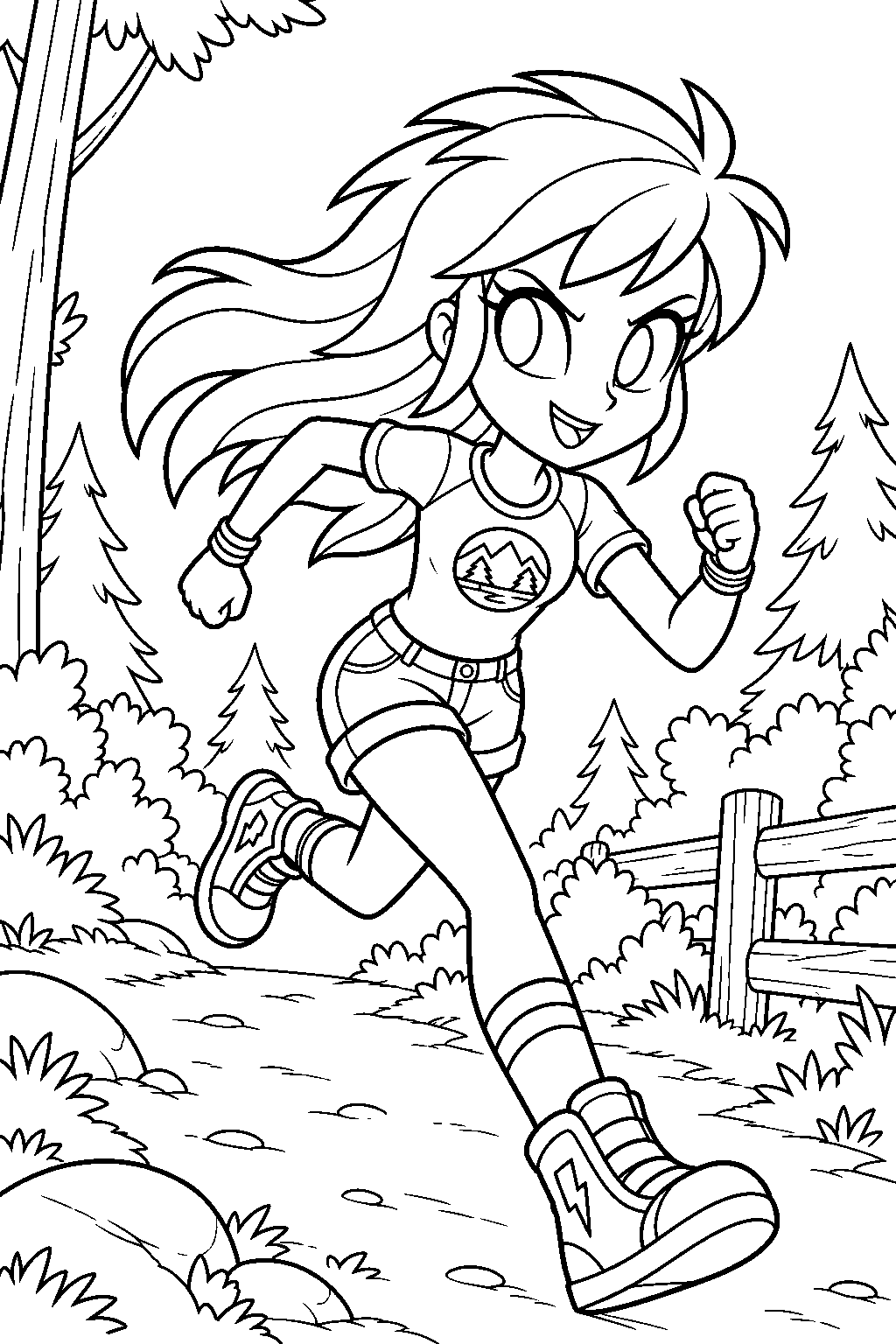 equestria girls rainbow dash running with magical super speed along a camp ever trail line art