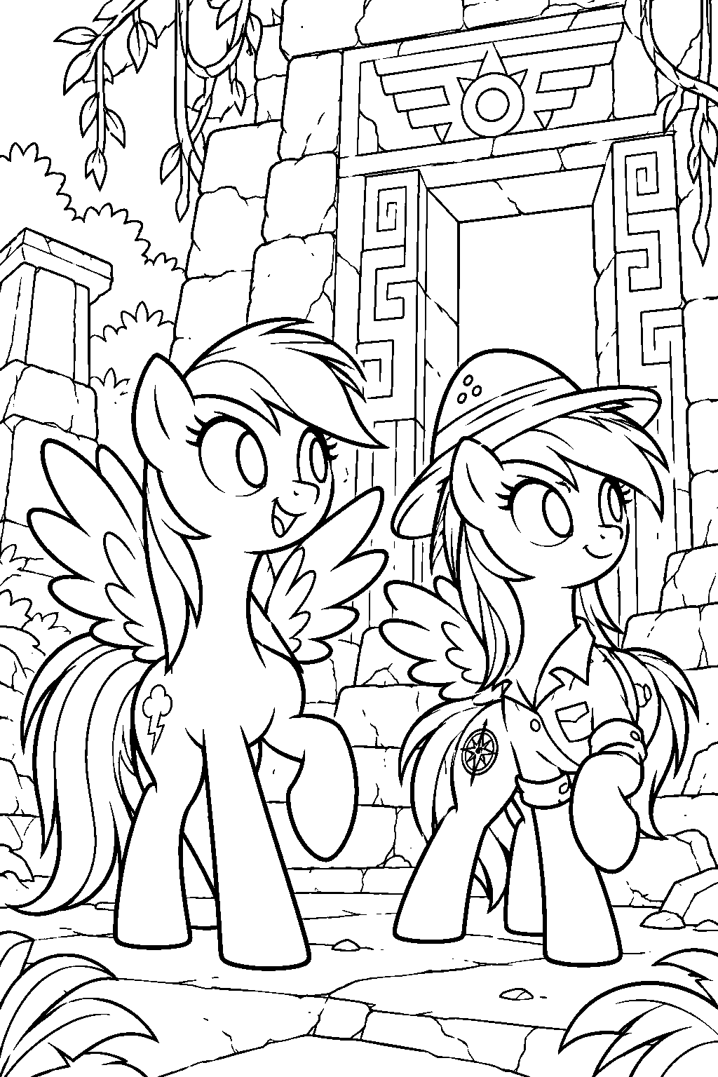 my little pony rainbow dash and daring do exploring an ancient jungle temple line art