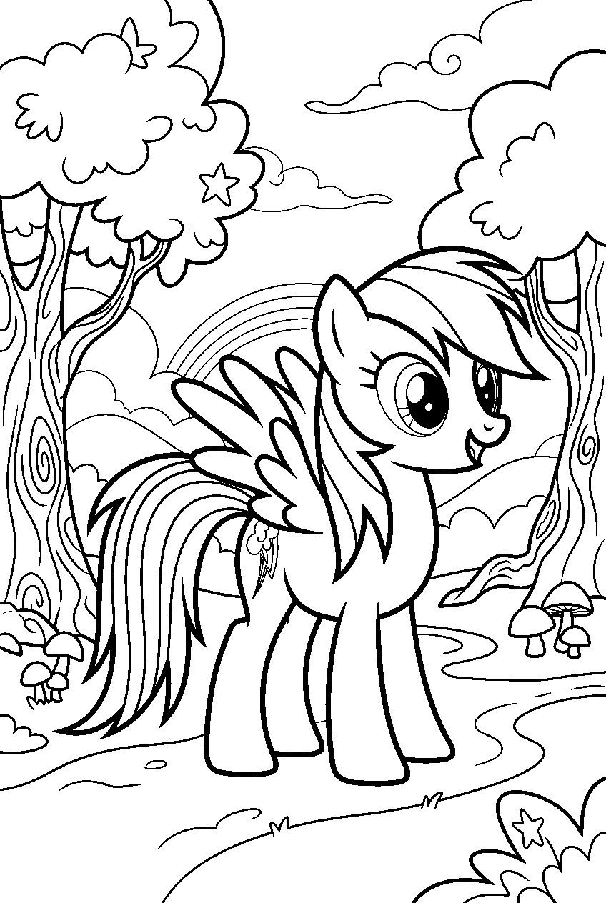 my little pony rainbow dash in enchanted forest line art