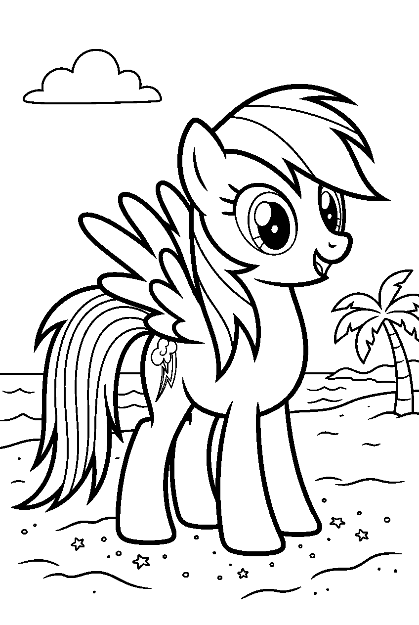 my little pony rainbow dash on sandy beach line art