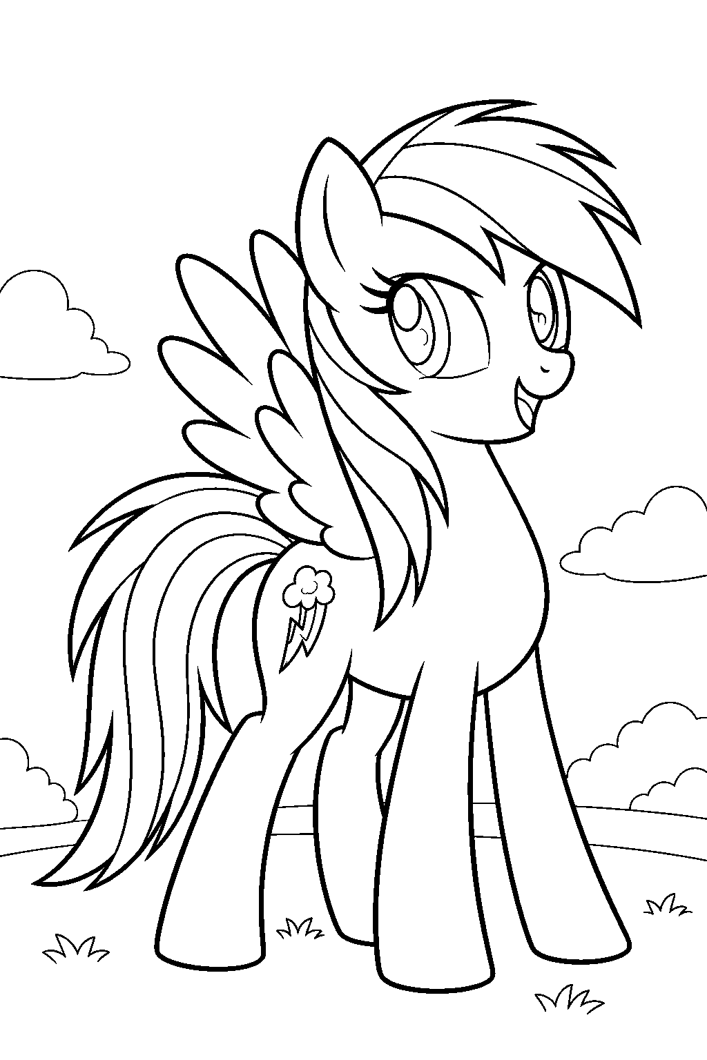 my little pony rainbow dash standing proudly with her lightning bolt cutie mark visible line art