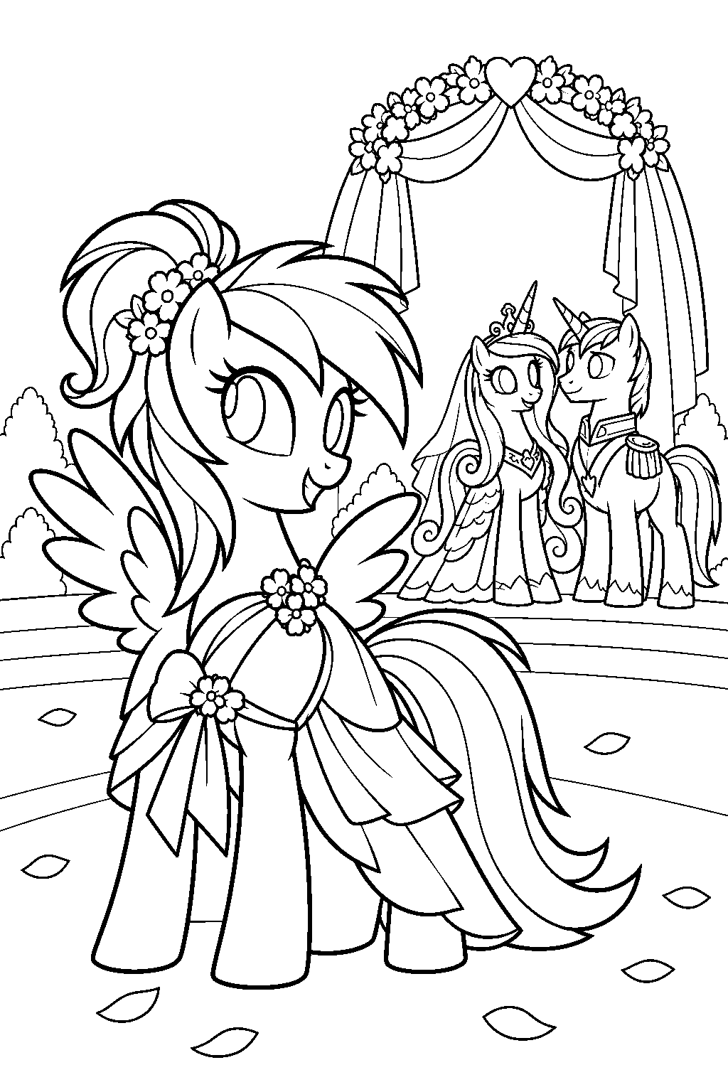 my little pony rainbow dash wearing her bridesmaid outfit at princess cadance and shining armor s wedding line art