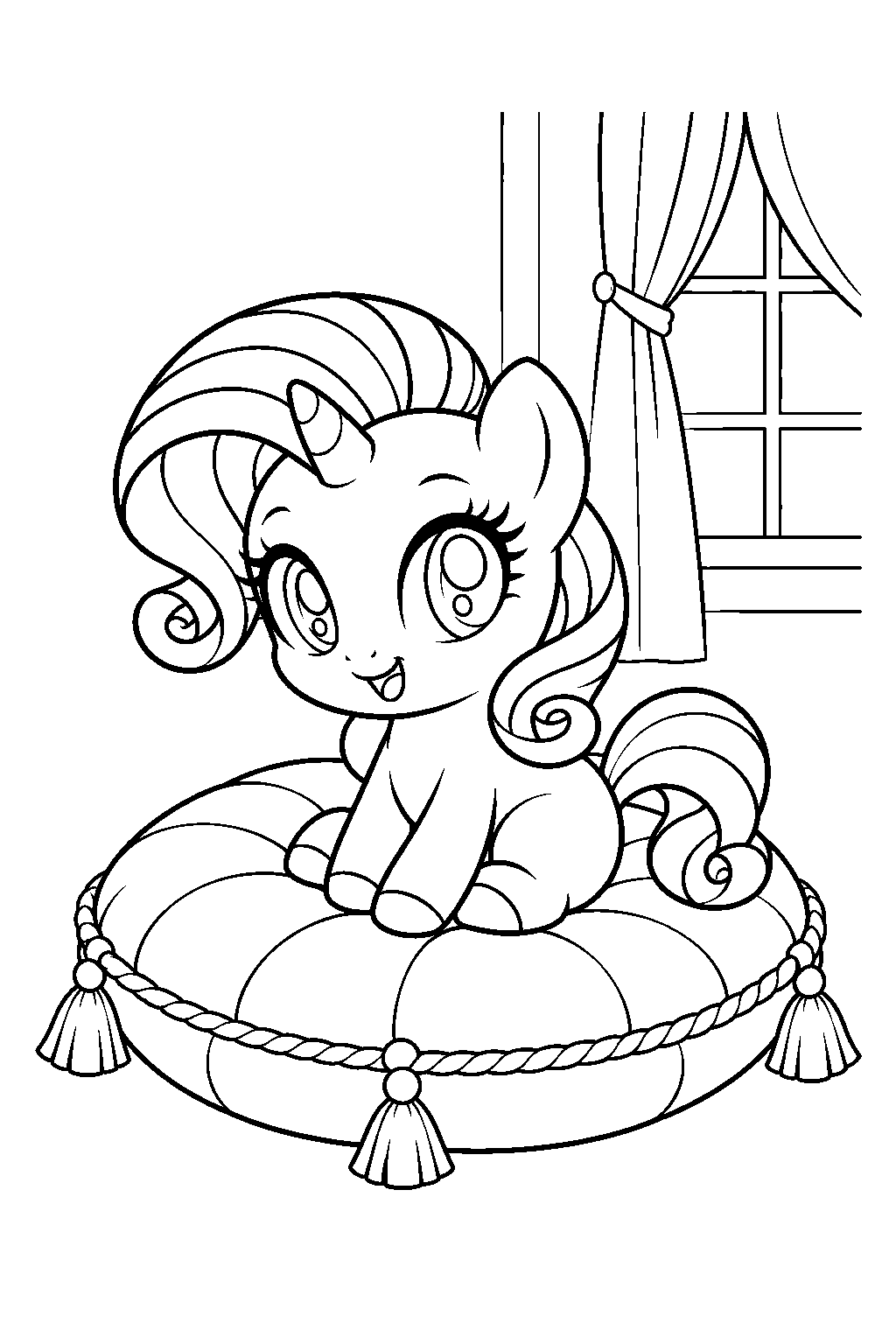 my little pony baby rarity sitting on a nursery cushion line art