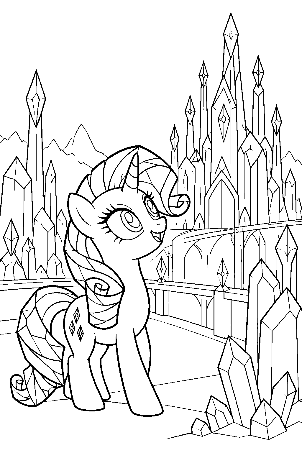 my little pony crystal rarity admiring the faceted towers of the crystal empire line art
