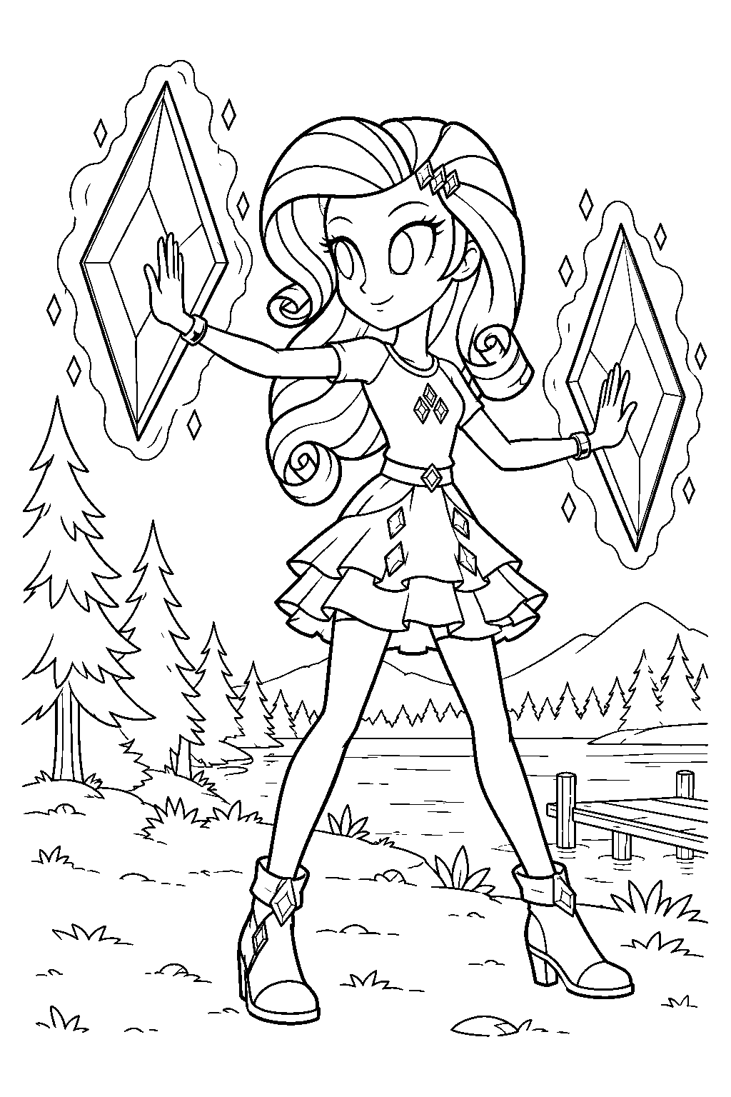 my little pony equestria girls rarity creating diamond shields at camp ever line art