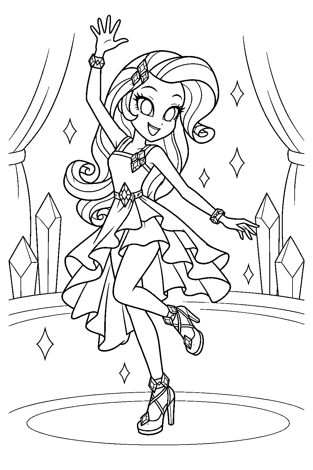 my little pony equestria girls rarity dancing in her dance magic music video outfit line art