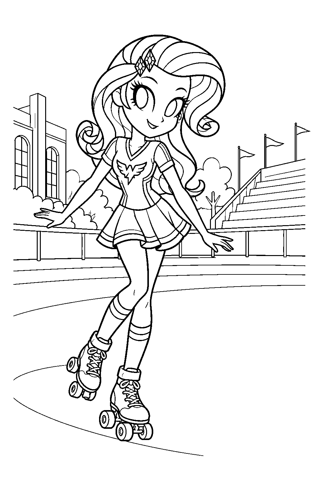 my little pony equestria girls rarity roller skating in her wondercolts uniform at the friendship games line art
