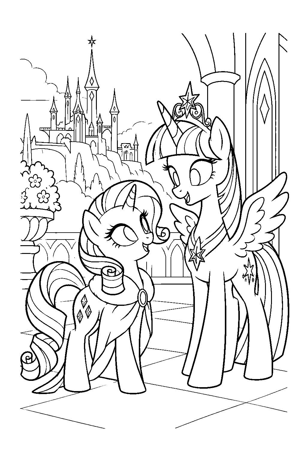 my little pony future rarity visiting princess twilight sparkle in canterlot line art