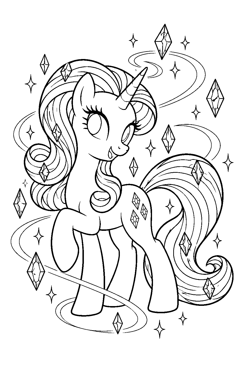 my little pony rainbow power rarity surrounded by swirling diamond magic line art