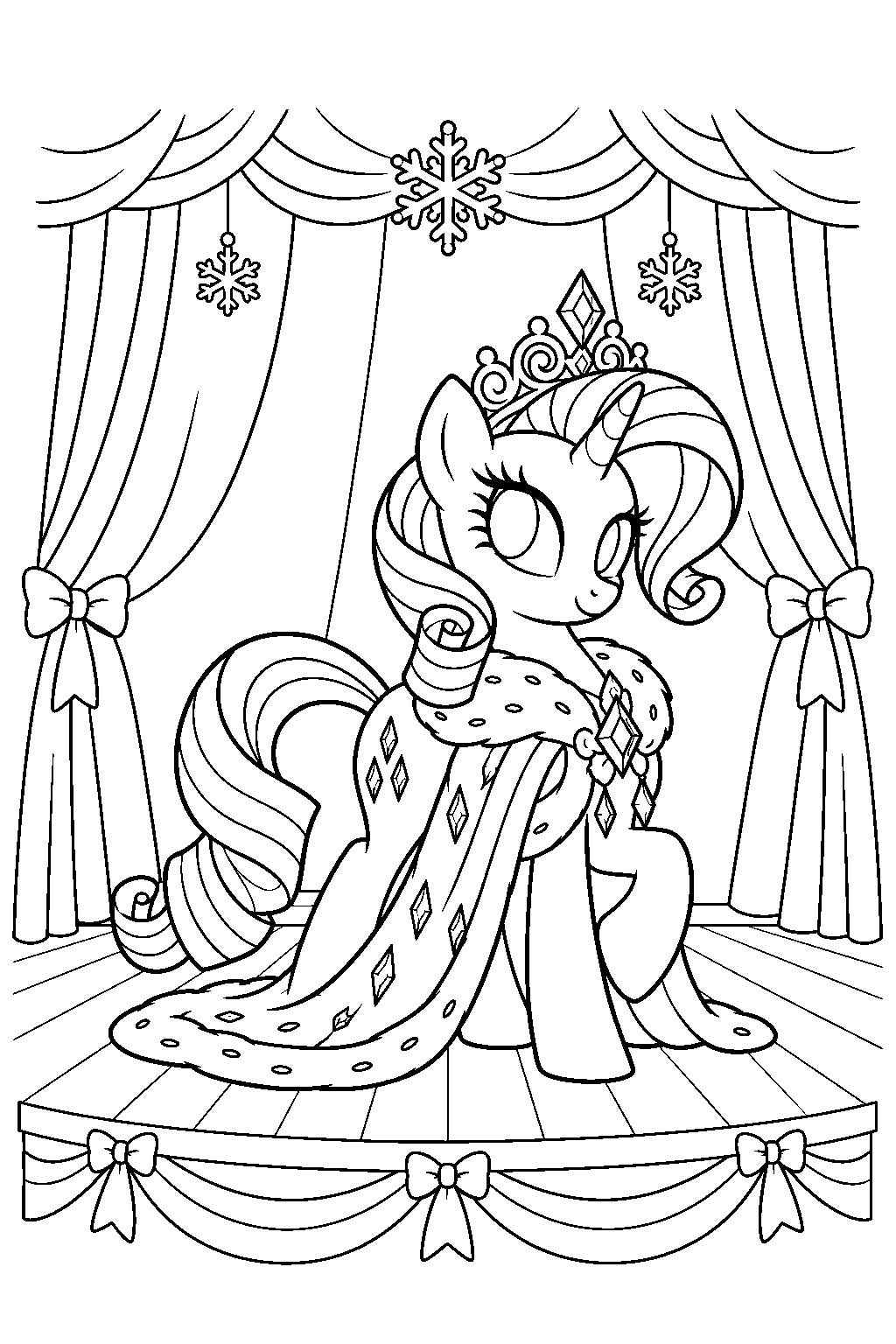 my little pony rarity dressed as princess platinum on the hearth s warming eve theater stage line art