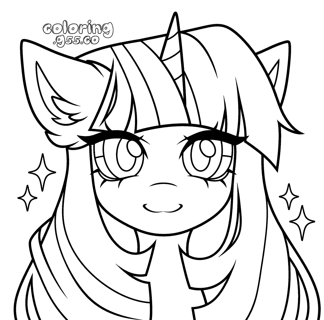 anime style my little pony twilight sparkle face portrait line art