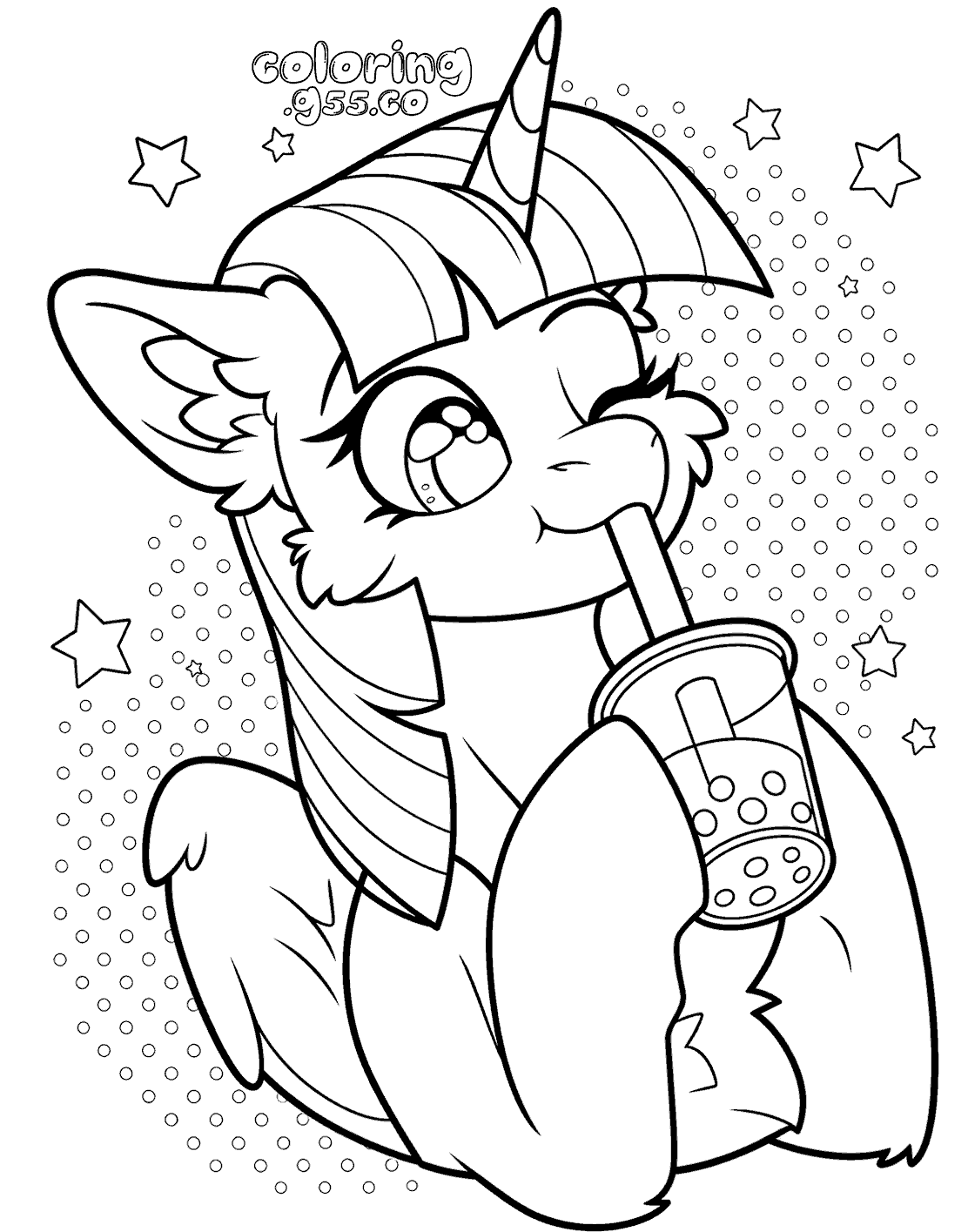cute my little pony twilight sparkle drinking boba tea line art pdf
