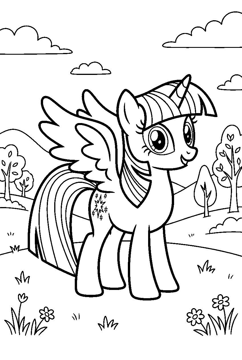 my little pony twilight sparkle in countryside meadow line art