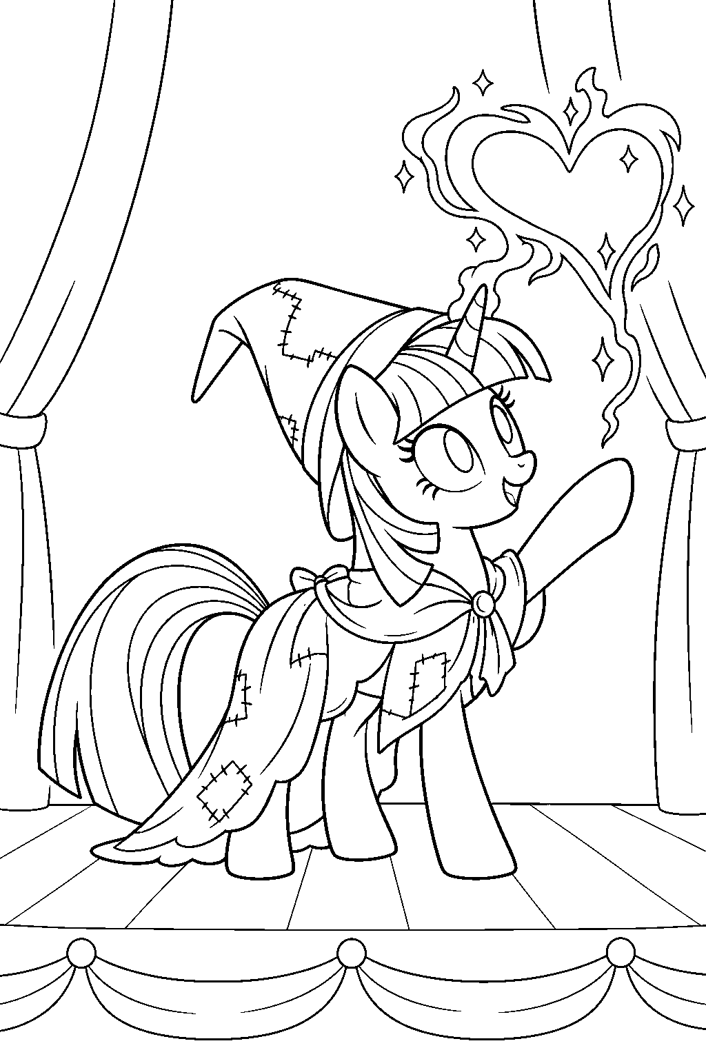 twilight sparkle dressed as clover the clever casting a heart shaped spell on the hearth s warming eve stage line art