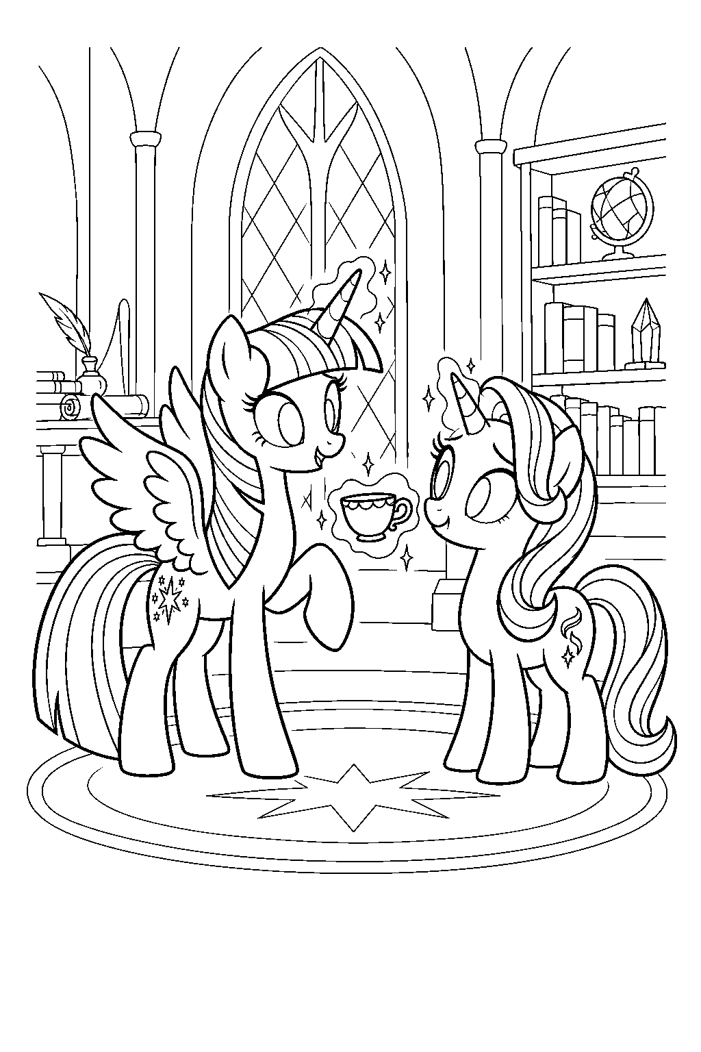 twilight sparkle teaching starlight glimmer a levitation spell in her castle study line art
