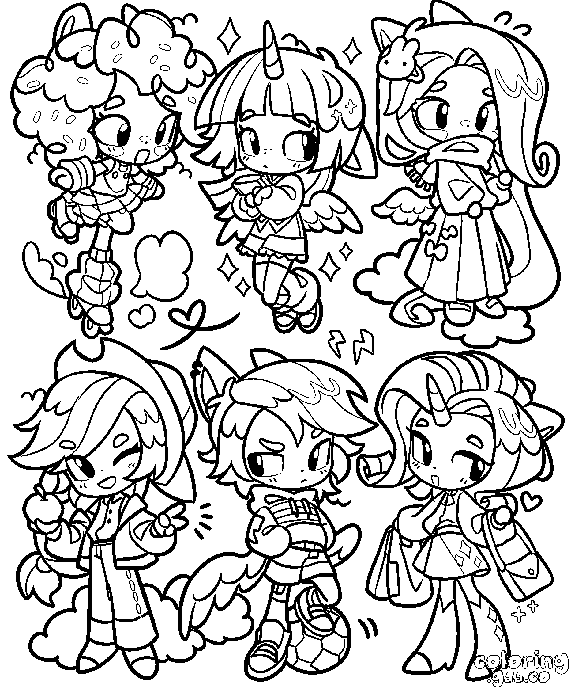 chibi my little pony equestria girls mane six anime group set line art pdf