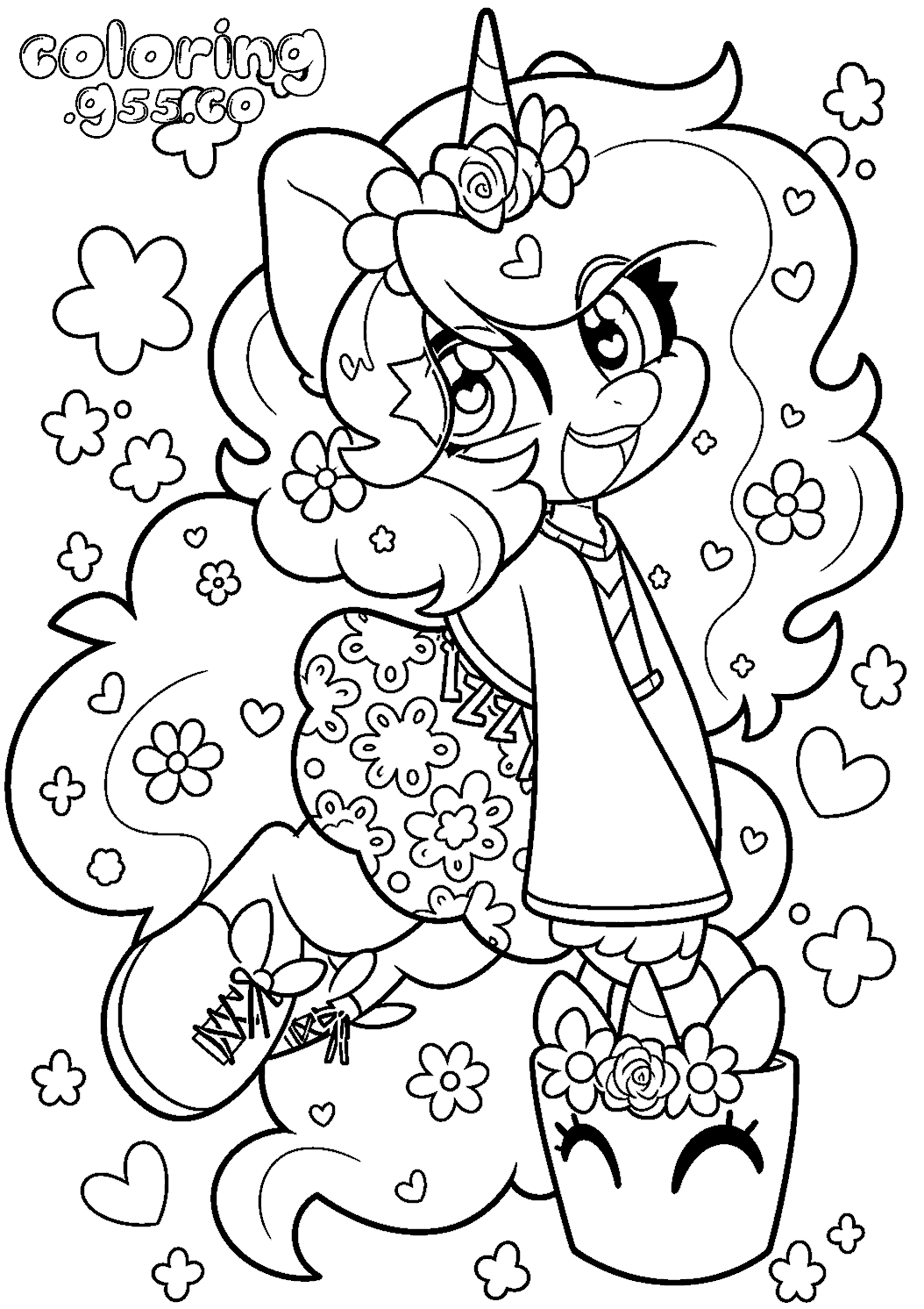 chibi my little pony flower crown unicorn bucket line art pdf