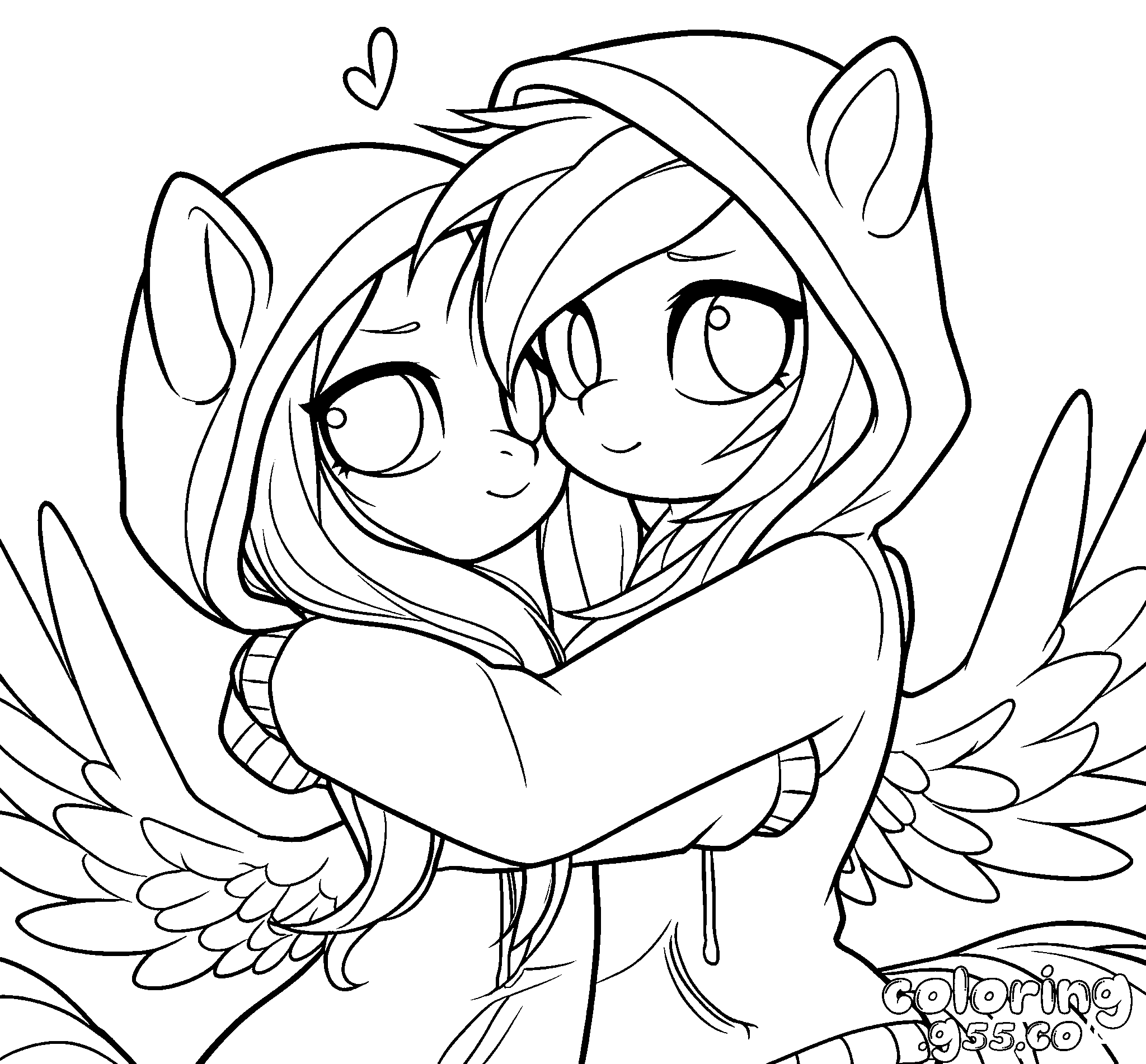 cute my little pony rainbow dash and fluttershy hugging hoodies line art