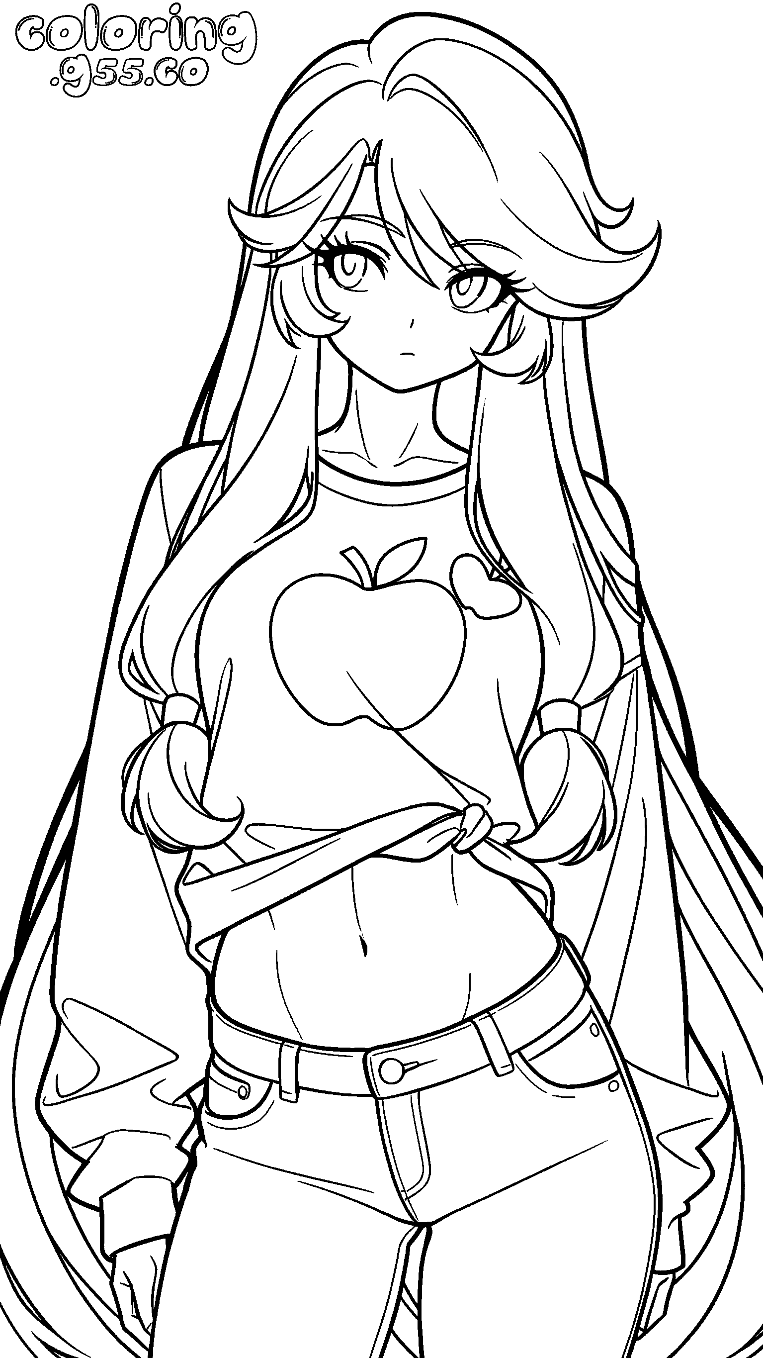 equestria girls anime style applejack apple crop top jeans line art