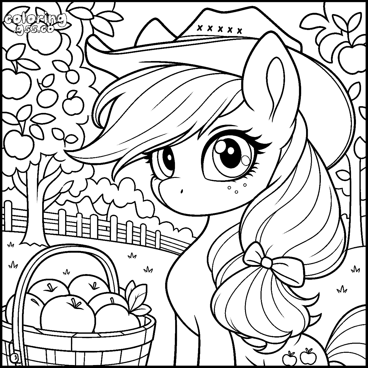 my little pony applejack cowboy hat orchard basket line art