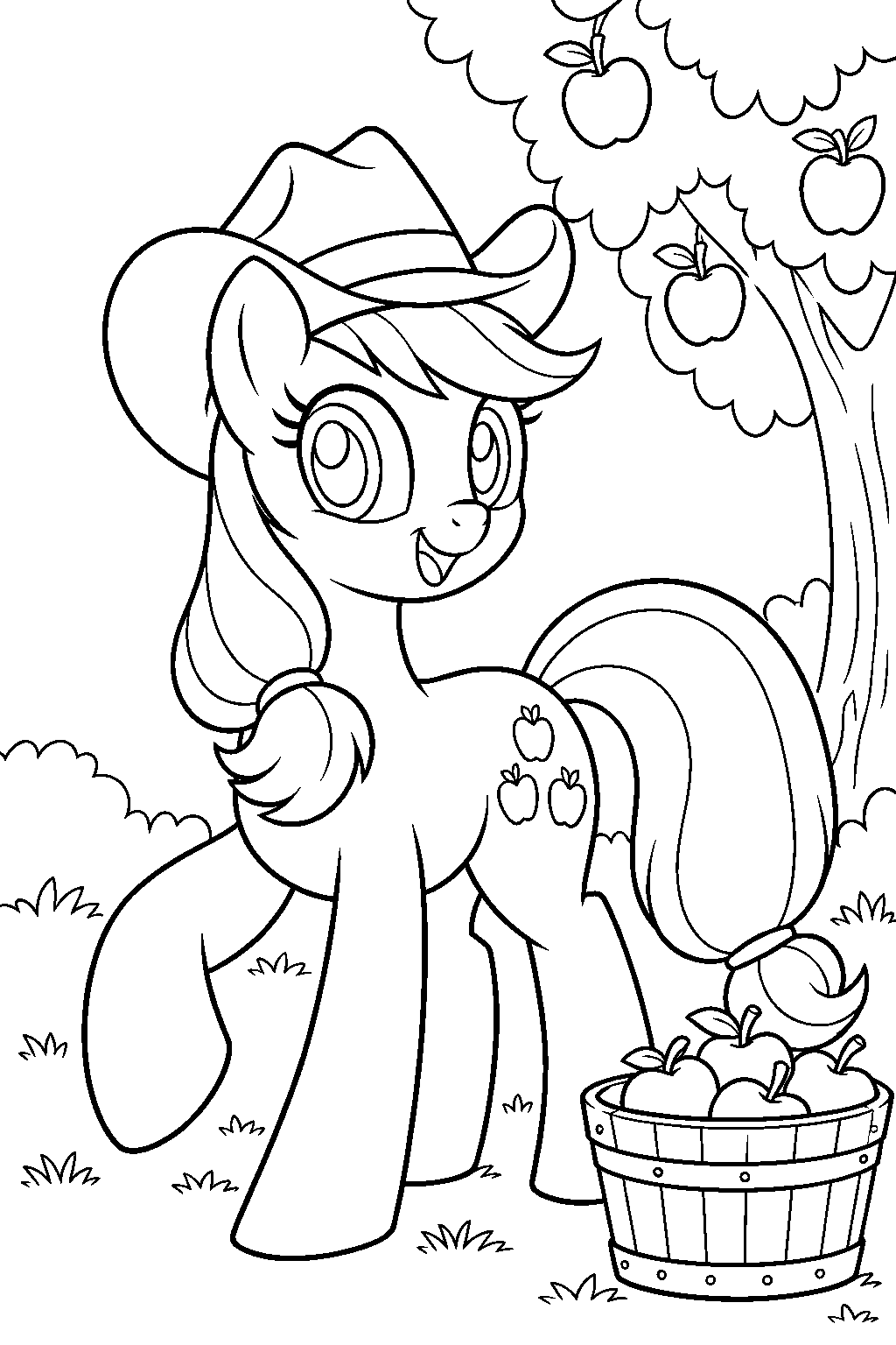 my little pony applejack harvesting apples at sweet apple acres line art